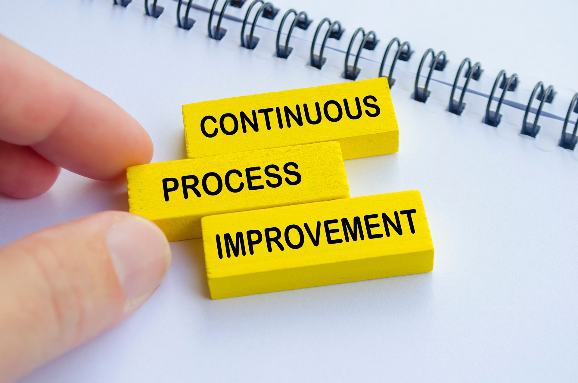 Continuous Process Improvement text on yellow wooden blocks